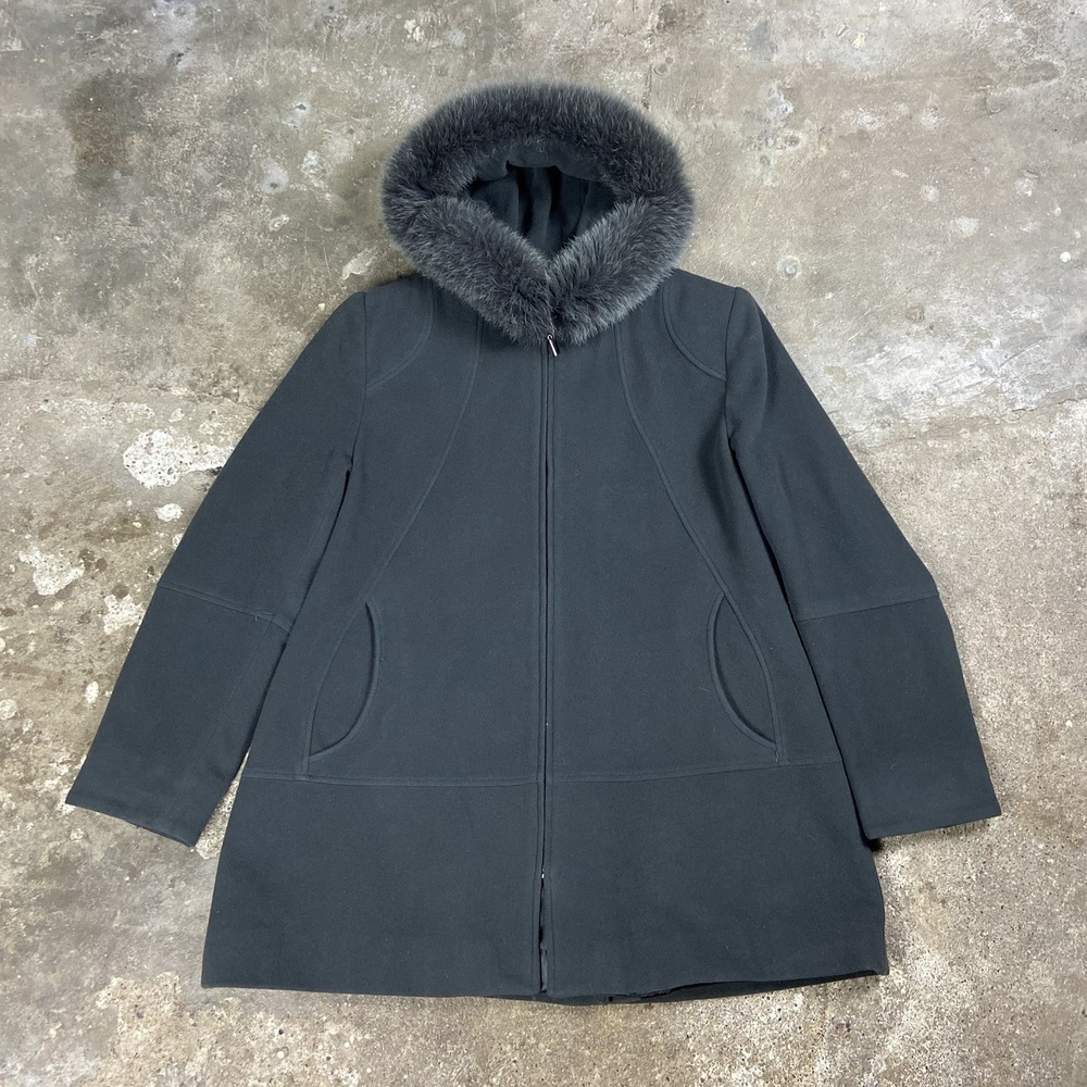 Vintage Pendleton Fur Trimmed Parka Women's Size XL Gray Wool Hooded Full Zip